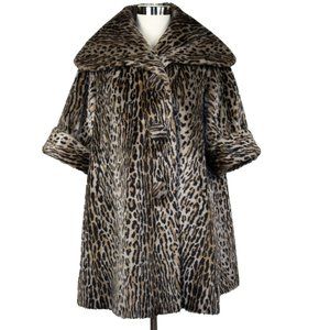 HOLD Vintage Kashan 1950's Faux Leopard Fur Swing Coat Shawl Collar RARE ~ SALE!